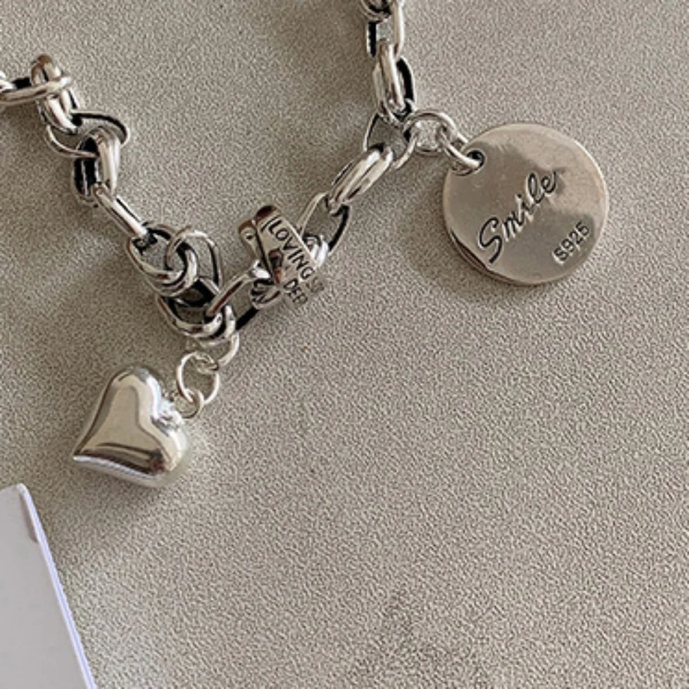 Sterling silver heart SMILE bracelet - Picture 4 of 7